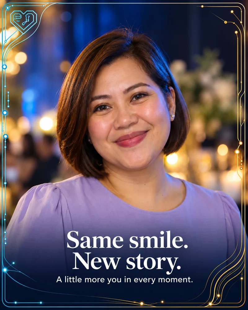 The same guest with a Smyle frame and the words Same smile. New story.